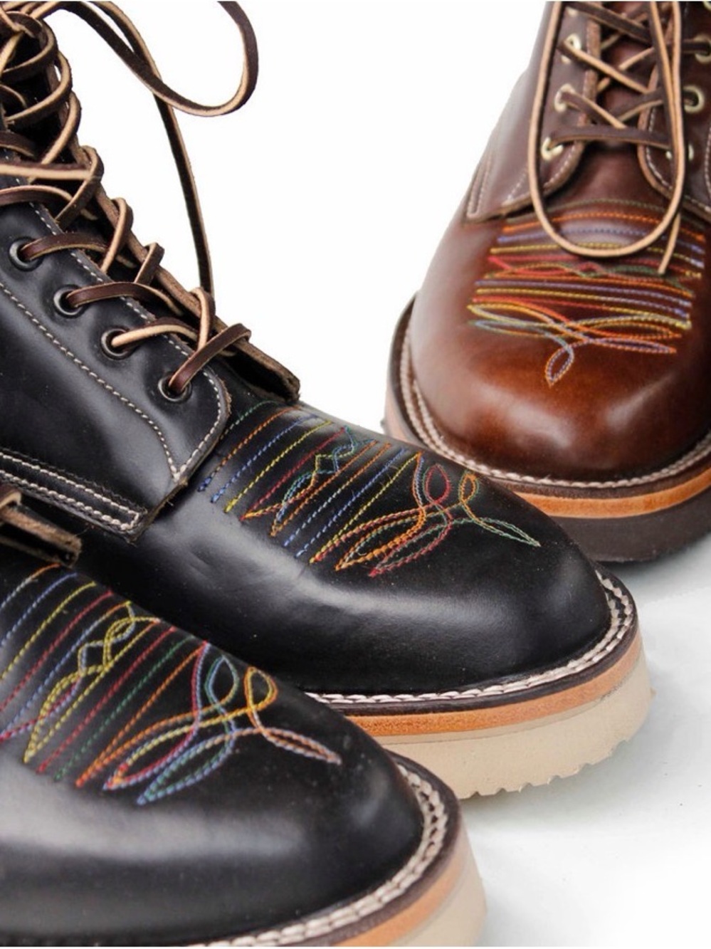 Unmarked Mexico Black Leather Men’s Lace-Up Boots with Multi-Color Stitching